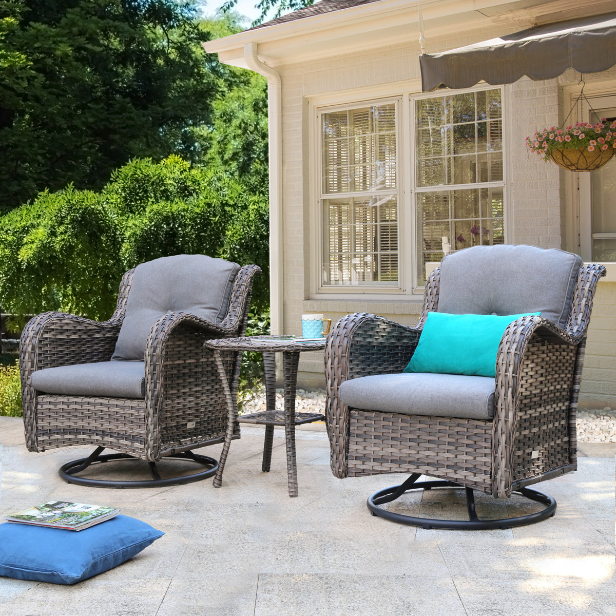 Wade Logan All-Weather Wicker Swivel Rocking Patio Conversation Set, 6 (originally 0)
